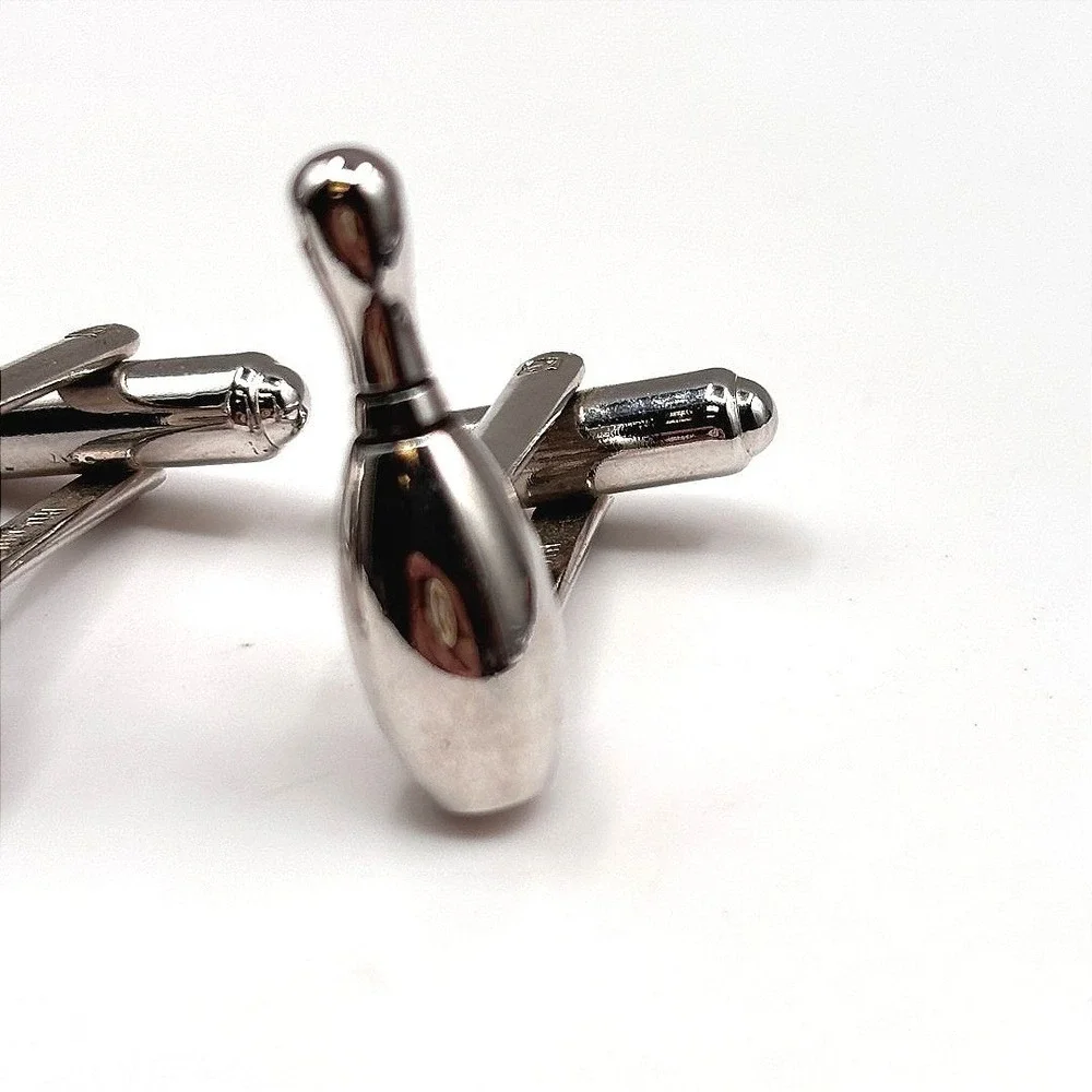 Vintage HICKOK Bowling Pin‎ Cufflinks Silver Tone Novelty Sports Men's U.S.A.